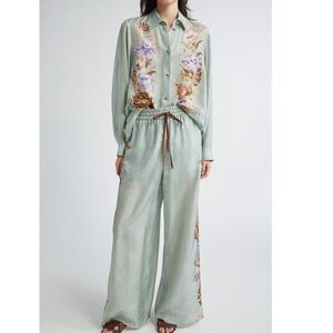 Zimmermann Coco Placed Print Silk Wide Leg Pants (fits like 6 US) NWT